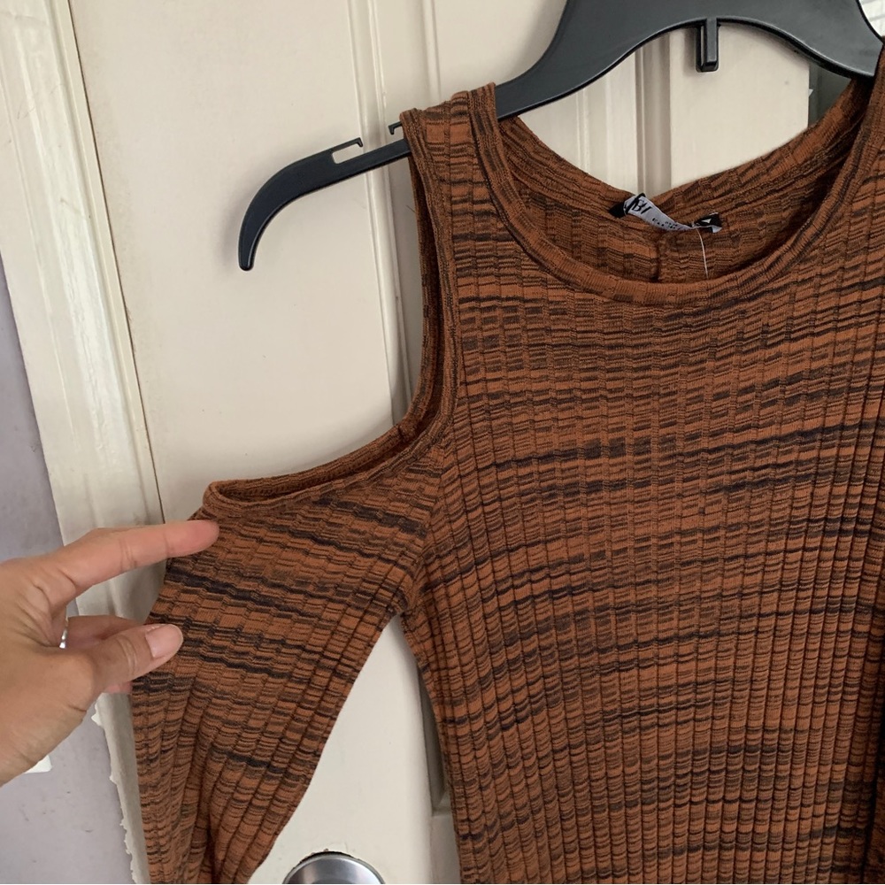 NEW Zara brown peep hole sleeve midi dress Small NWT